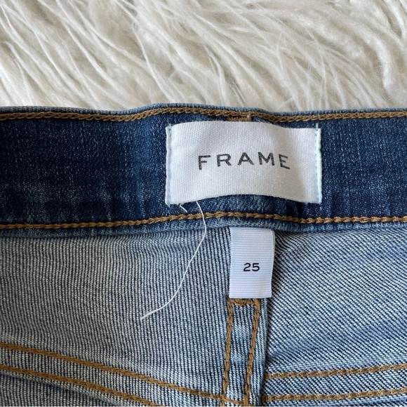 FRAME Denim Le Cut Off Azure Blue Raw Hem Mid Rise Jean Shorts LC779 EUC Size 25 - Picture 6 of 10